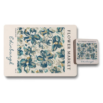 B&Q -  Flower Market Edinburgh Collection Placemat Coaster Set With Wood Bottom Artwork Exclusive