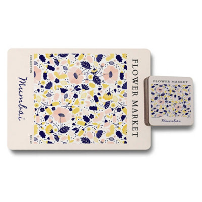 B&Q -  Flower Market Placemat Coaster Set Wood Limited Collection