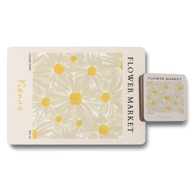 B&Q -  Flower Market Vienna Collection Placemat Coaster Set Wood Bottom With High End Print Technology