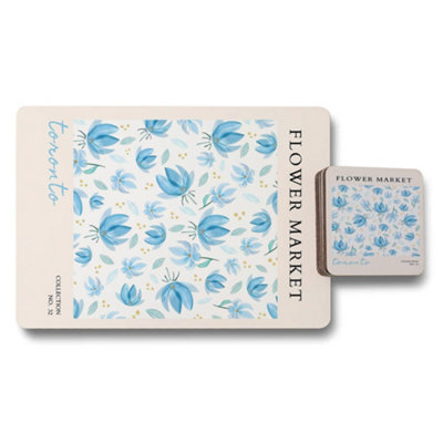 Benjamin Tate Design Flower Market Placemat Coaster Set Wood Bottom Lux from B&Q