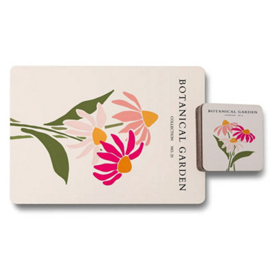 B&Q -  Botanical Garden Collection Placemat And Coaster Set With Wood Bottom Exclusive Design