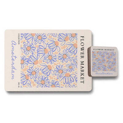 B&Q -  Flower Market Placemat Coaster Set Amsterdam Collection With Wood Bottom Limited Edition