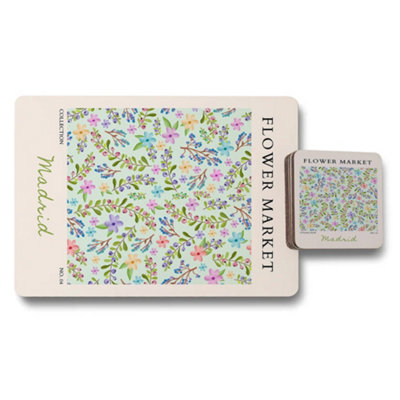 Benjamin Tate Design Madrid Flower Market Collection Placemats And Coasters Set Limited Run In Floral Print Artwork from B&Q