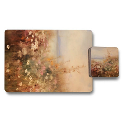 B&Q -  Floral Placemats And Coasters Set With Wood Back Exclusive