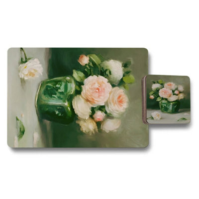Benjamin Tate Design Floral Vase Placemats And Coasters SetWood BaseArtisanal CollectionExclusive from B&Q