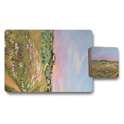 B&Q -  Artisan Wood Bottom Placemat And Coaster Set With Fine Art Landscape Print Limited Edition Twelve Piece Collection