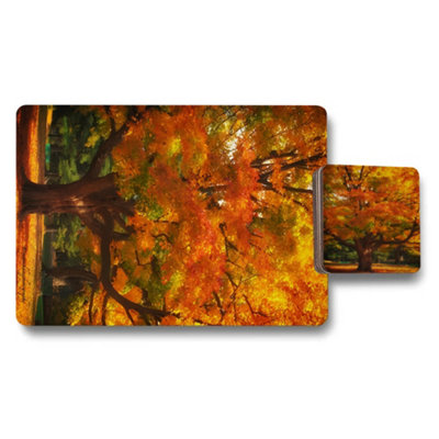 Benjamin Tate Design Autumn Forest Placemat Coaster Set Premium Wood Backed High Definition Giclee Print Limited Edition from B&Q