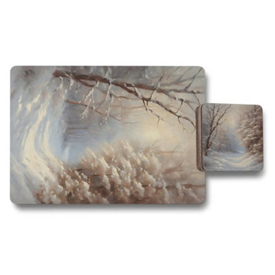 B&Q -  Placemat And Coaster Set With Wood Bottom Winter Landscape Fine Art Print Collection Limited Edition