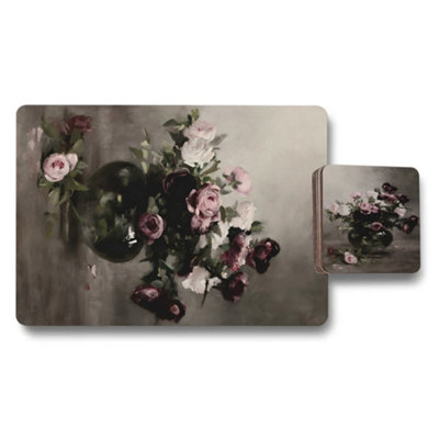 Benjamin Tate Design Floral Giclee Placemat And Coaster Set With Wood BackingDesigner Artwork CollectionLimited Edition from B&Q