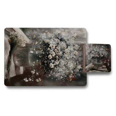 B&Q -  Designer Artwork Placemat And Coaster Set Wood Bottom Limited Edition Collection
