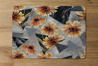B&Q -  Placemat Coaster Set Wood Bottom Floral Artwork Studio Collection Exclusive Craftsmanship