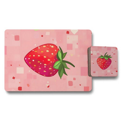 B&Q -  Strawberry Placemat Coaster Set Of Twelve Designer Artwork High End Print Technology Wood Base Limited Edition