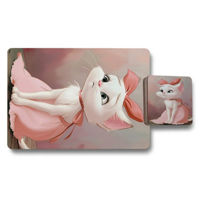 B&Q -  Designer Cat Artwork Placemat And Coaster Set With Wood Bottom Exclusive Edition