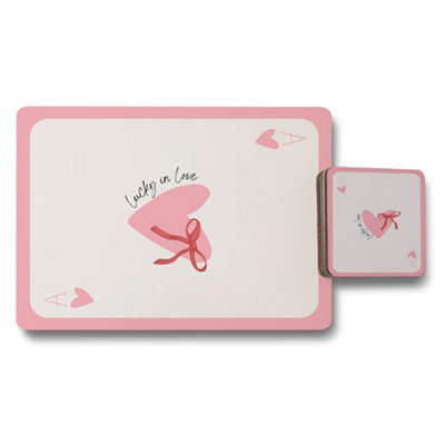 Benjamin Tate Design Lucky In Love Placemat And Coaster Set With Designer Artwork And Wood Backing Limited Edition from B&Q
