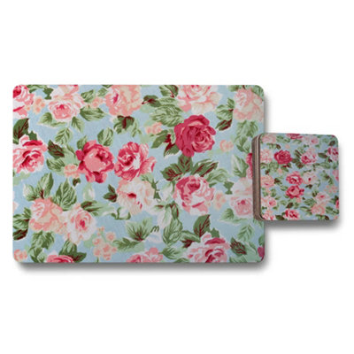 B&Q -  Floral Rose Garden Placemats And Coasters Set Designer Artwork Premium Collection Limited Edition