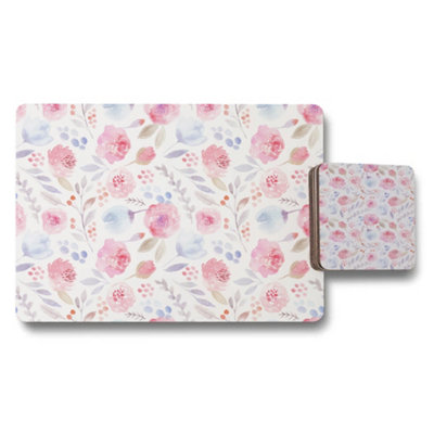 Benjamin Tate Design Floral Watercolor Placemat And Coaster Set 11X8 3.7X3.7 Designer Artwork Limited Edition from B&Q