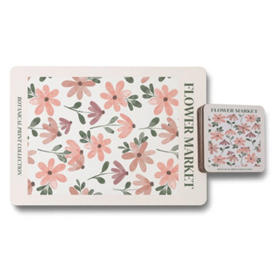 B&Q -  Flower Market Botanical Print Placemat Coaster Set Limited