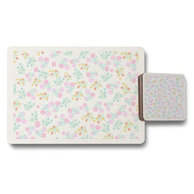 B&Q -  Floral Collection Placemat Coaster Set Wood Base Limited