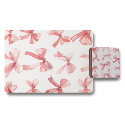 B&Q -  Placemat Coaster Set Designer Bow Pattern Wood Bottom Exclusive Limited Edition Collection