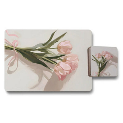 B&Q -  Tulip Floral Placemats And Coasters Set Of 12 With Wood Backing And Limited Edition Artwork