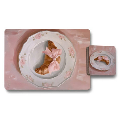 B&Q -  Placemat And Coaster Set Designer Artwork Collection With Wood Bottom Exclusive Edition