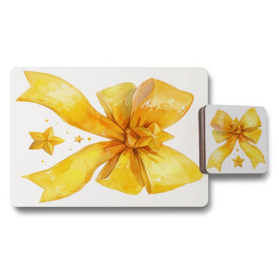 B&Q -  Elegant Gold Bow Placemats And Coasters Set Limited