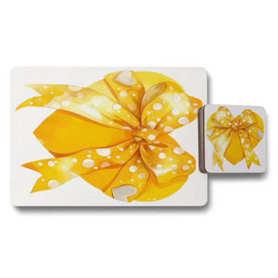 B&Q -  Limited Bow Artwork Placemat Coaster Set With Wood Base