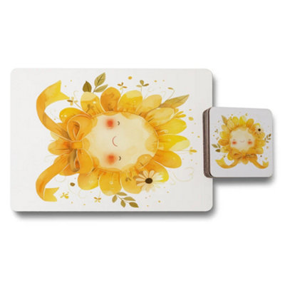 B&Q -  Limited Wood Bottom Placemat And Coaster Set Sunflower