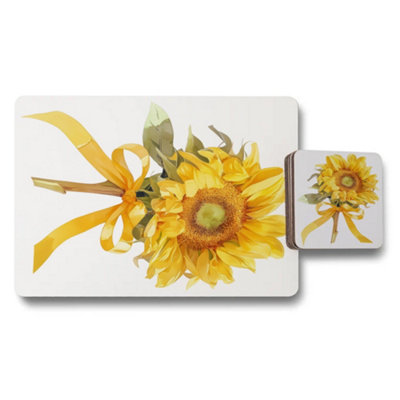 B&Q -  Sunflower Designer Placemat And Coaster Set With Wood Bottom Limited Edition Artwork