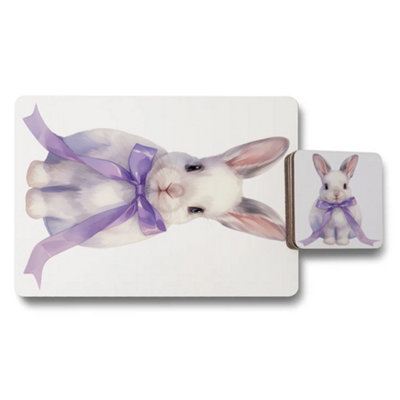 B&Q -  Rabbit Ribbon Placemat And Coaster Set Wood Base Limited