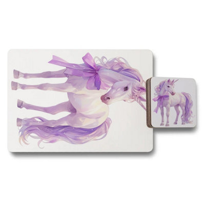 Benjamin Tate Design Unicorn Luxe Placemat Coaster Set Designer Wood Base from B&Q