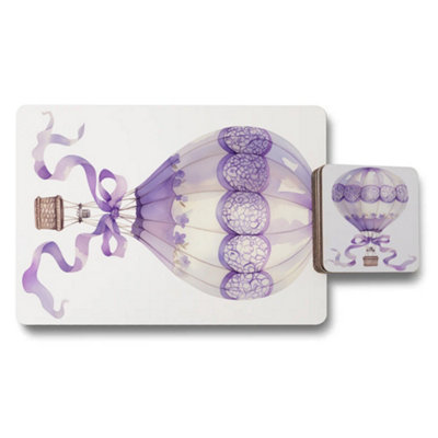 B&Q -  Placemat Coaster Set Purple Wood Bottom Limited Collection