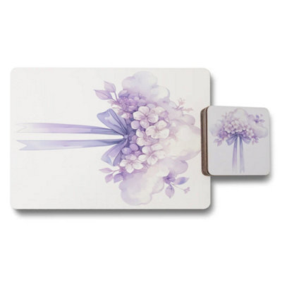 B&Q -  Placemat And Coaster Set Lavender Bouquet Wood Base Elite