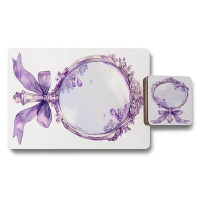 B&Q -  Placemat Coaster Set Premium Wood Bottom With Designer Lavender Artwork Exclusive Edition