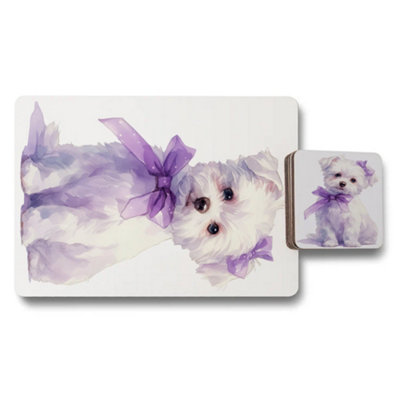Benjamin Tate Design Placemat And Coaster Set Featuring Designer Twelve Lilac Poodle Artwork With Giclee Print from B&Q