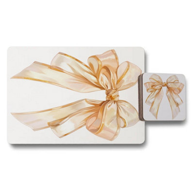 B&Q -  Placemat And Coaster Set Designer Ribbon Artwork With Wood Backing Exclusive Collection