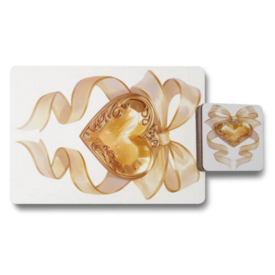 B&Q -  Designer Heart Ribbon Placemat Coaster Set Exclusive
