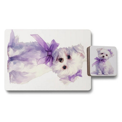 Benjamin Tate Design Lilac Poodle Placemat Coaster Set Fine Art Limited Edition from B&Q