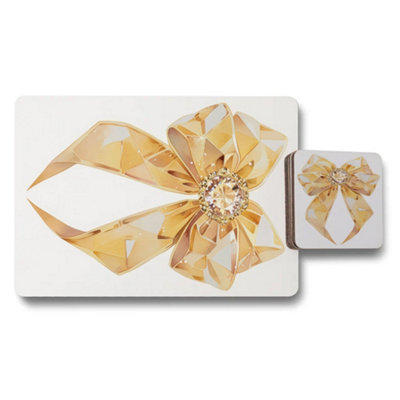 B&Q -  Placemat Coaster Set Gold Crystal Bow Collection Exclusive