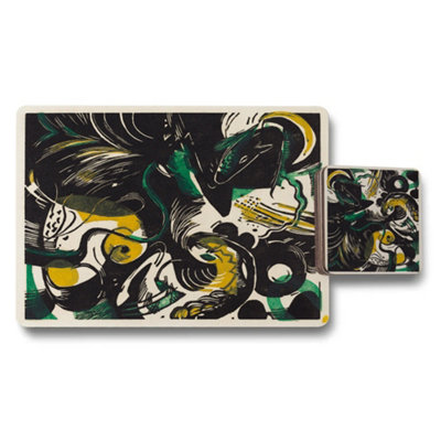 B&Q -  Abstract Art Placemats And Coasters Set With Wood Bottom Limited Edition Artwork