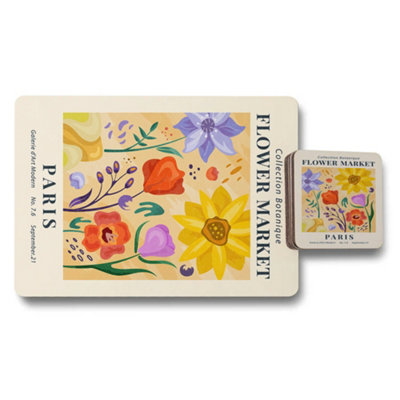 B&Q -  Paris Flower Market Collection Placemat Coaster Set Limited
