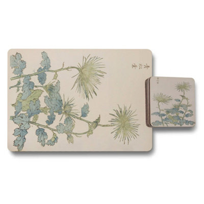 B&Q -  Placemat And Coaster Set With Wood Backing In Designer Botanical Artwork Limited Edition