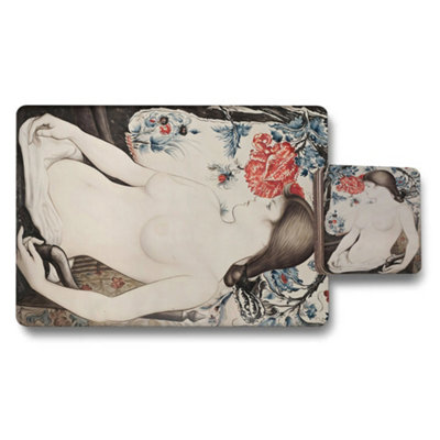 B&Q -  Exclusive Designer Artwork Placemat Coaster Set Wood Bottom