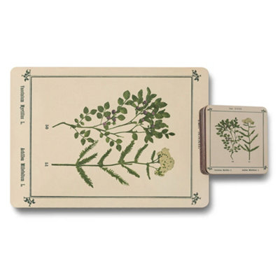 B&Q -  Botanical Placemats And Coasters Set From Botanical Illustration Collection With Wooden Base Limited Edition