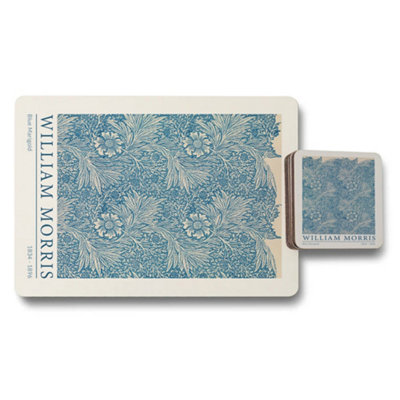 B&Q -  William Morris Blue Marigold Placemat And Coaster Set Designer Artwork Limited Edition