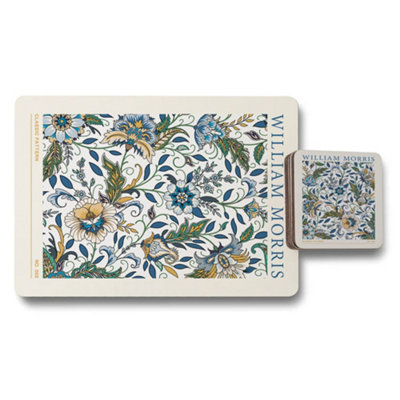 B&Q -  William Morris Classic Floral Placemat Coaster Set 12 Pieces With Wood Base Limited Edition