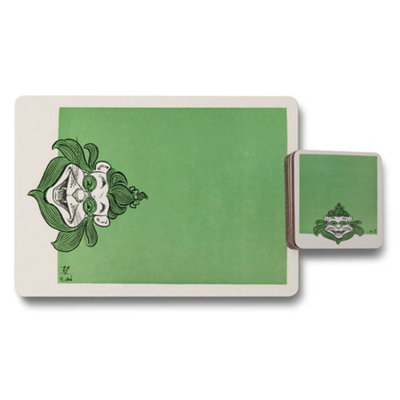 B&Q -  Placemat Coaster Set With Wood Bottom Designer Artwork Collection Subtle Exclusivity