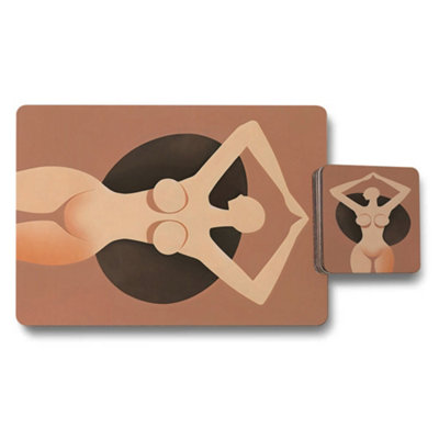B&Q -  Designer Artwork Placemat And Coaster Set Wood Bottom Exclusive Studio Collection