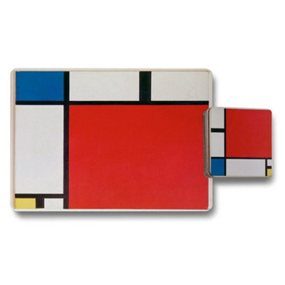 Benjamin Tate Design Mondrian Inspired Placemat And Coaster Set With Wood Bottom Premium Artwork Collection 12 Piece from B&Q
