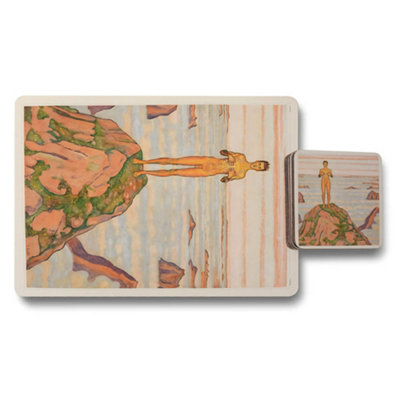 B&Q -  Placemat Coaster Set Wood Bottom Designer Artwork Exclusive